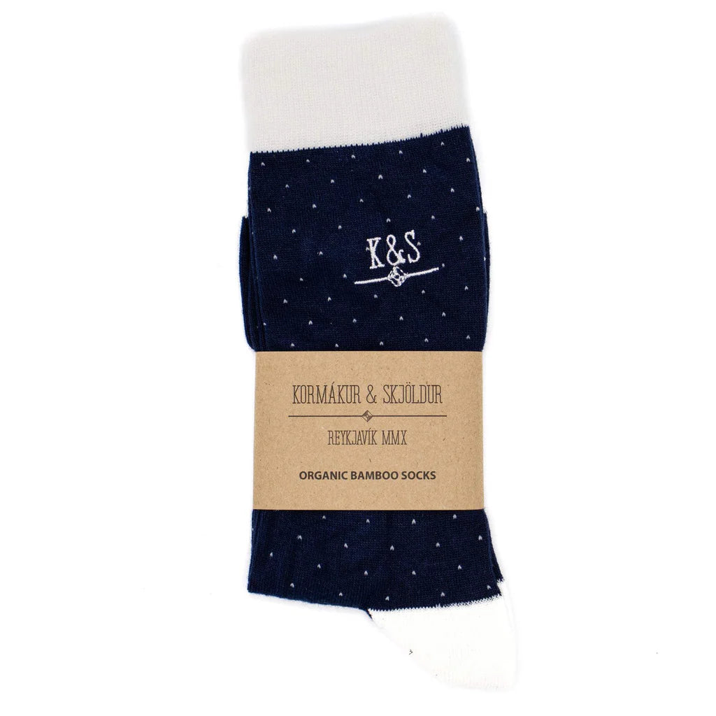 K&S bambussokkar - dökkbláir með hvítum doppum