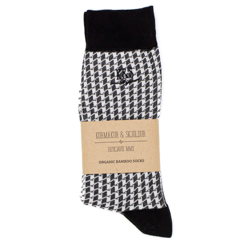 K&S bambussokkar - svarthvítt Houndstooth